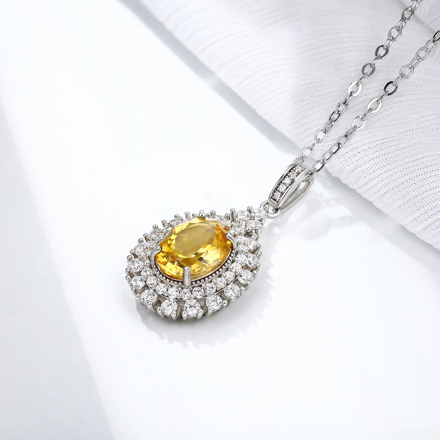 Natural Dan Shaped Topaz Necklace Feminine Versatile S925 Silver Full Set Light Luxury Pendant