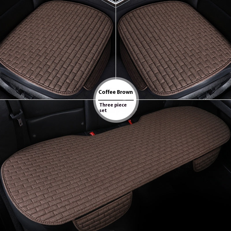 Linen Car Seat Cushion Three-piece Seat Protective Pad