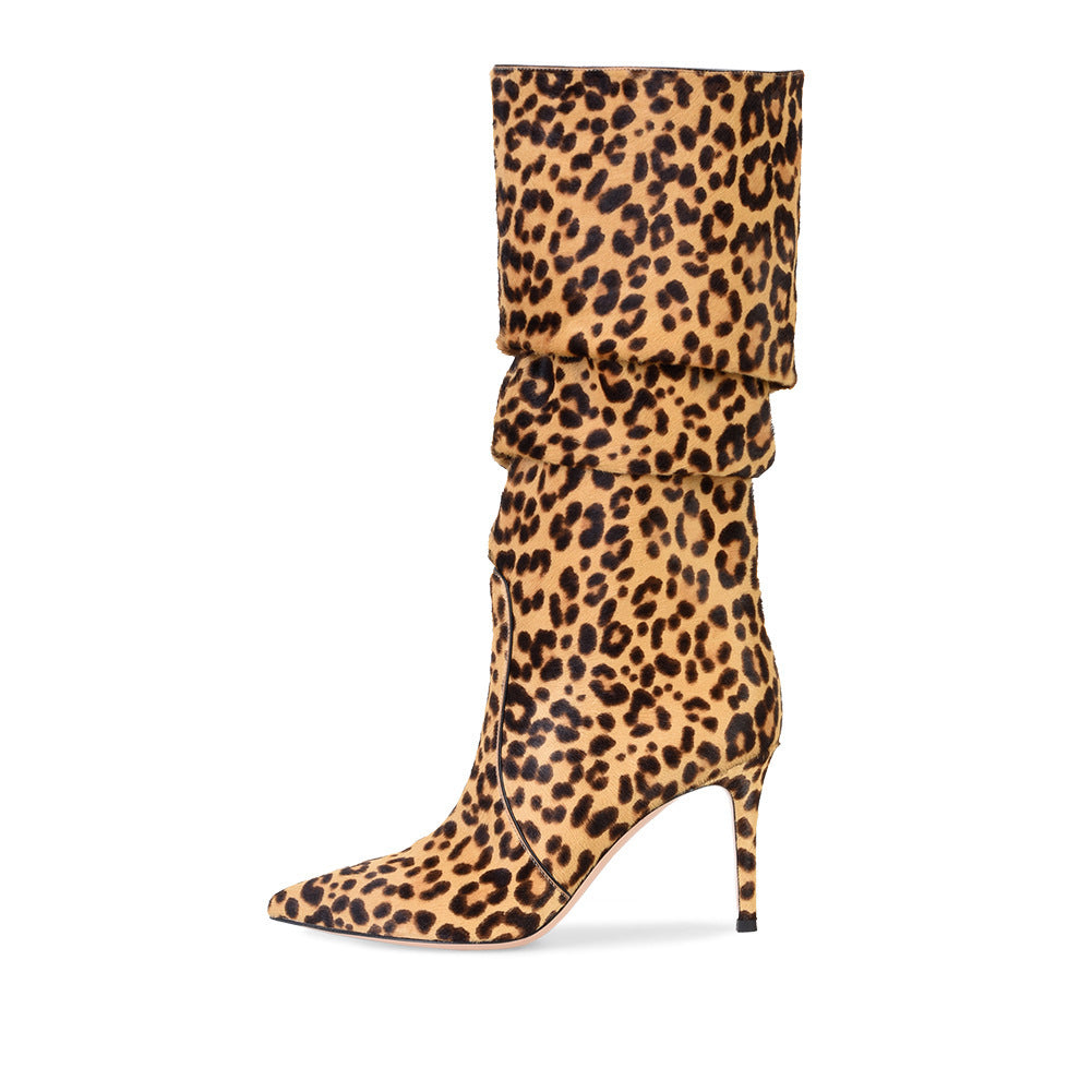 Sexy Leopard Print Women's Winter Stiletto High-heeled Boots