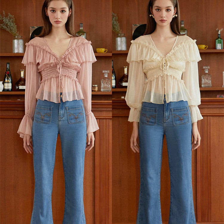 Women's Fashion French Wood Ear Edge Light And Versatile Sun Protection Shirt