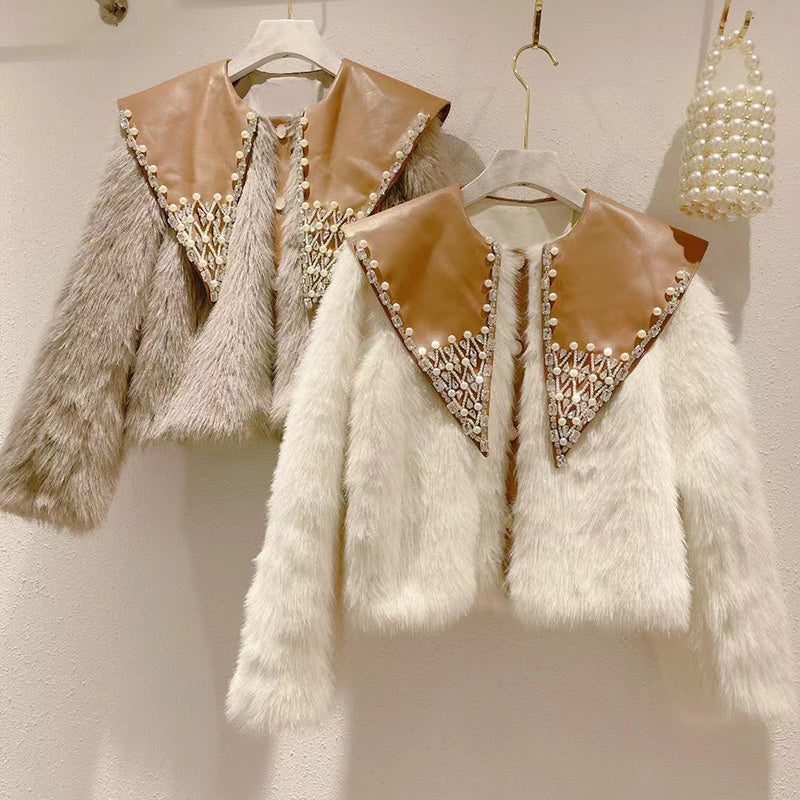 Women's Beaded Doll Collar Padded Warm Coat