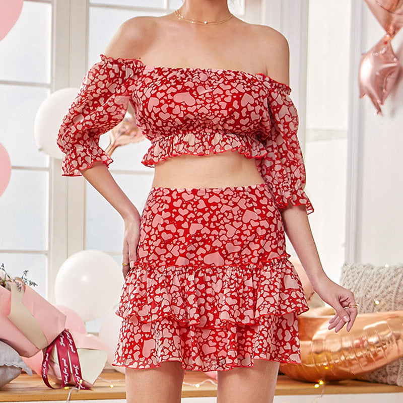 One-shoulder Tube Top And High-waist Skirt With Ruffles