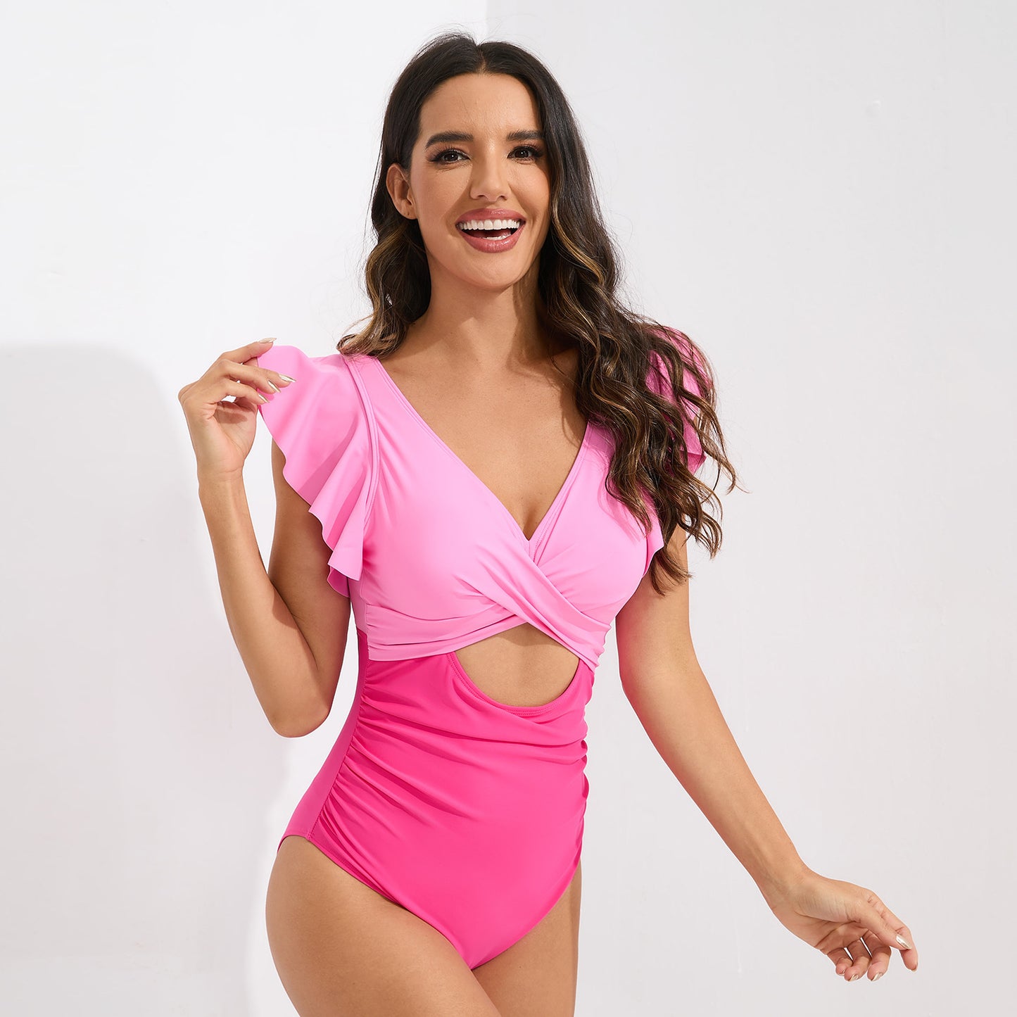 Fashion Ruffles Hollow-out Spliced Swimsuit For Women