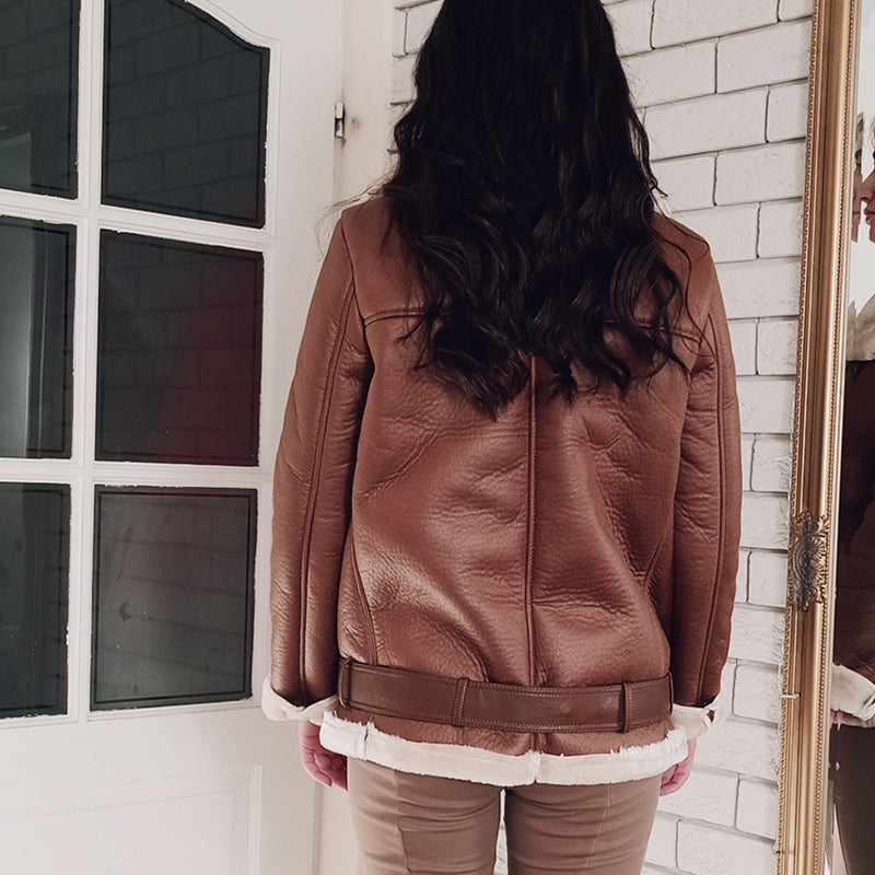 Women's Thick Warm PU Faux Lamb Leather Jacket