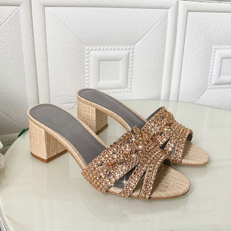 Women's Microfiber Rhinestone Round Toe High Heels