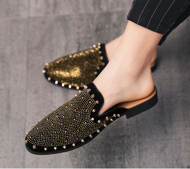 Men's Rhinestone Metal Half Drag Pointed-Toe Shoes