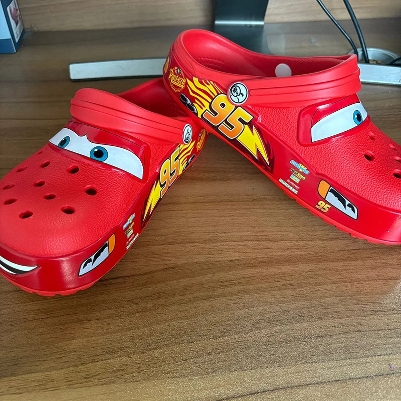Cartoon Disney Lightninged Mcqueens Pixar Solid Waterproof Slippers Outdoor Sandals Casual Breathable Ankle-Wrap Eva Shoes Gift