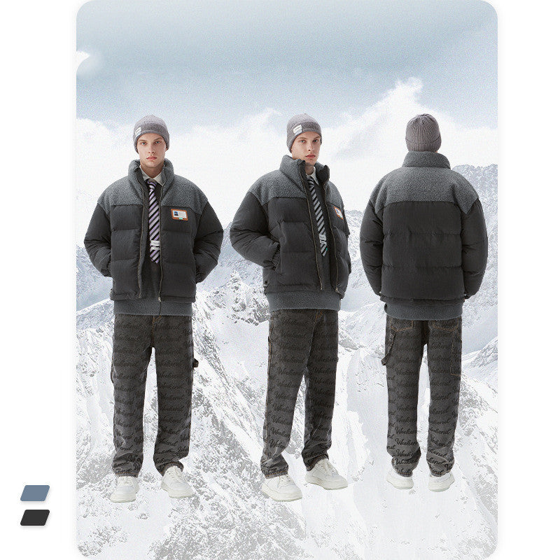 White Duck Down And Lamb Down Stitching Denim Thick Down Jacket