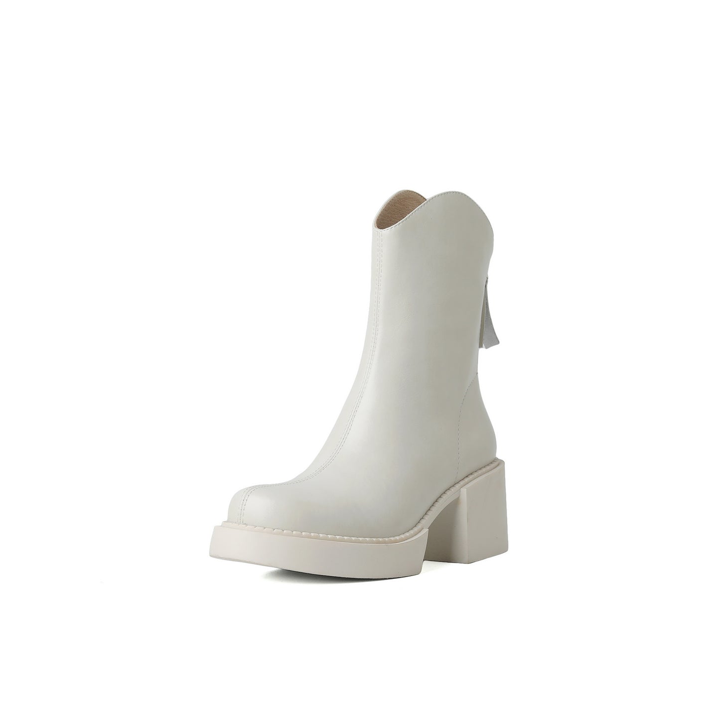 Horse Oil Cowhide Thick-soled Thick High-heel Round-toe Short Boots