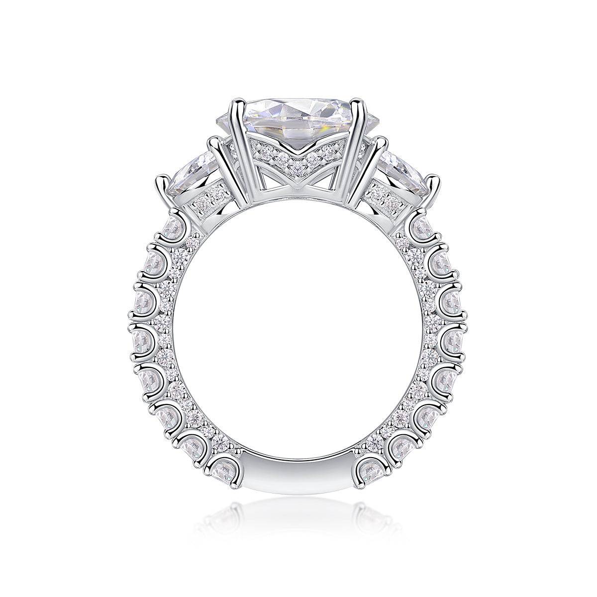 Three-diamond Shining - Set With Top-quality 5-carat Moissanite S925 Silver And Platinum-plated Diamond Wedding Ring. The Ring Can Be Inspected With A Diamond Pen