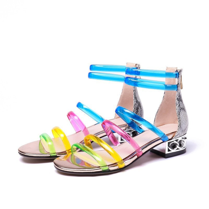 Low heel rainbow transparent sandals