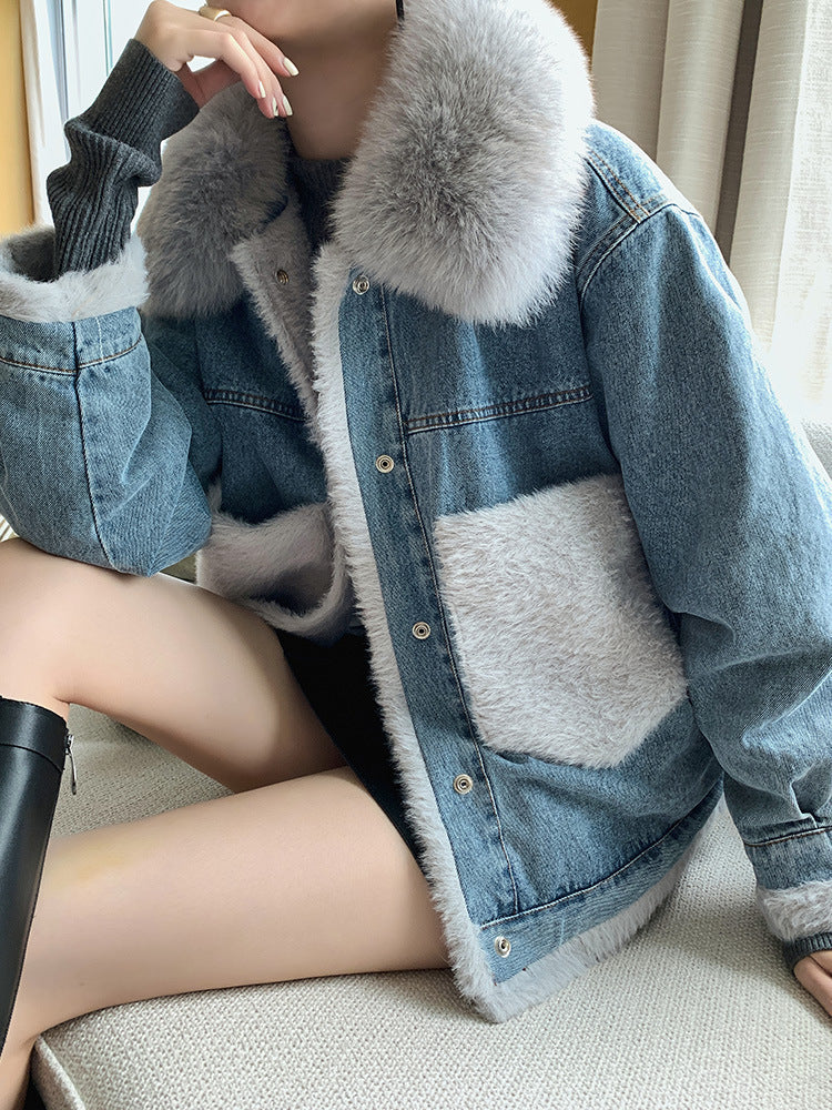 Solid color straight thick plush fleece jacket