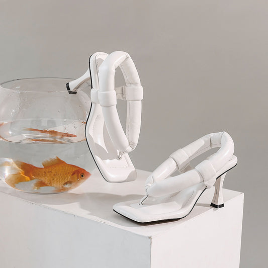 Nipped Sheepskin Sandals with  Toe High Heels