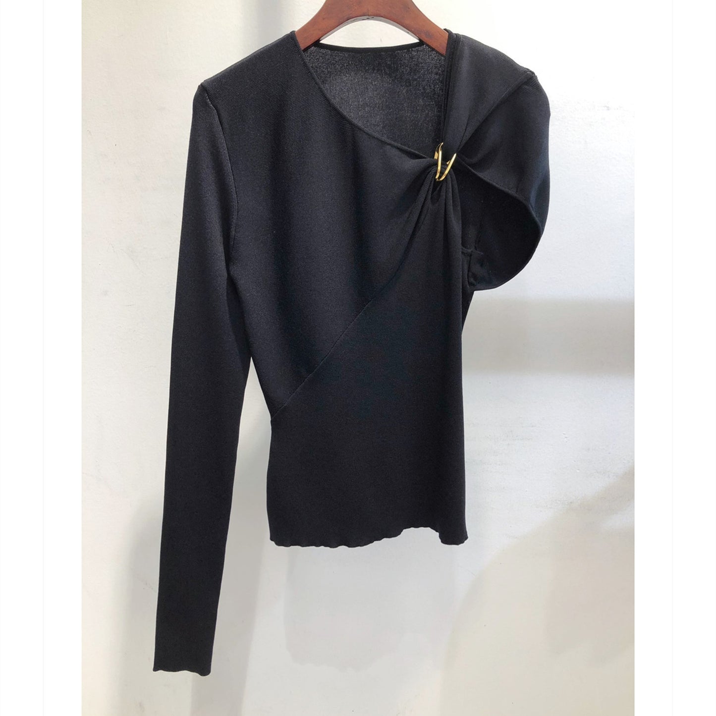 Fashionable Round Collar Irregular Pleated T-shirt
