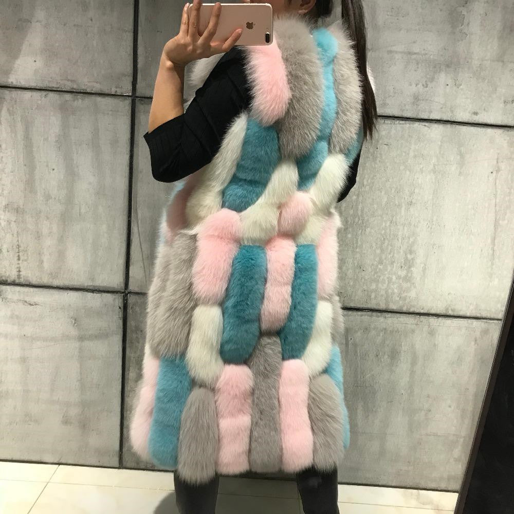 European And American Multicolor Stitching Fur Vest
