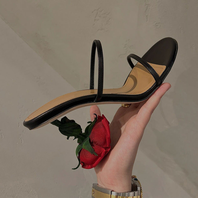 One Word Strap Sandals Women's Niche Stiletto High Heels Slippers