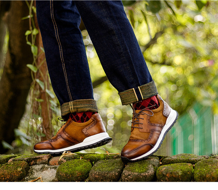 Men's handmade breathable sports low-top leather shoes