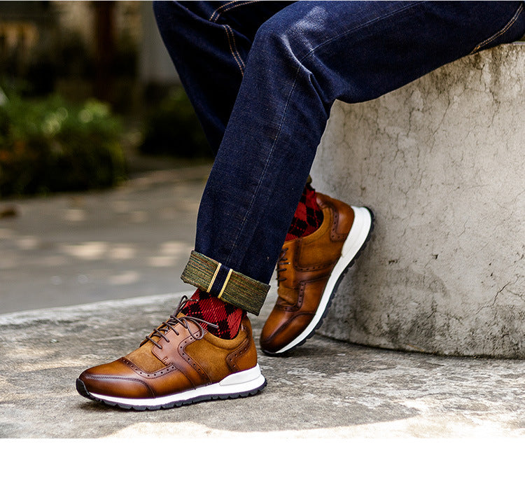 Men's handmade breathable sports low-top leather shoes
