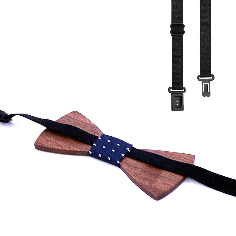 Black Walnut Line Carved Wooden Bow Tie
