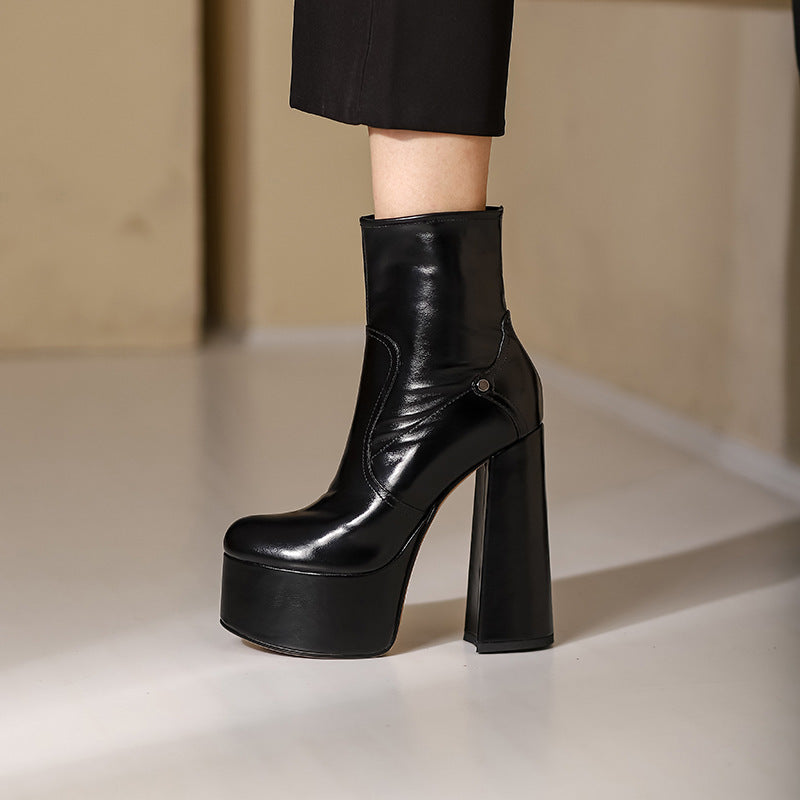 Short Boots Women's Thick Heel Waterproof Platform Super High Heels Model Catwalk Hate Sky High