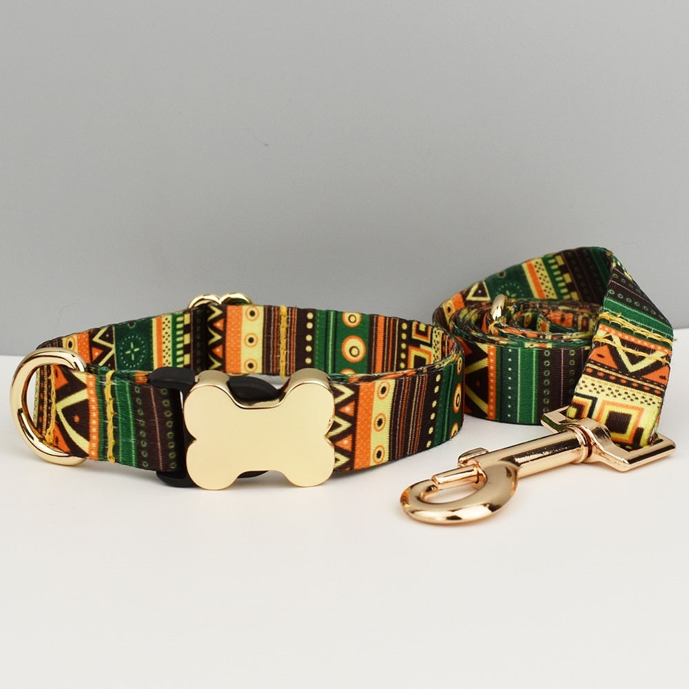 Ethnic Style Webbing Bone Buckle Printed Pet Collar