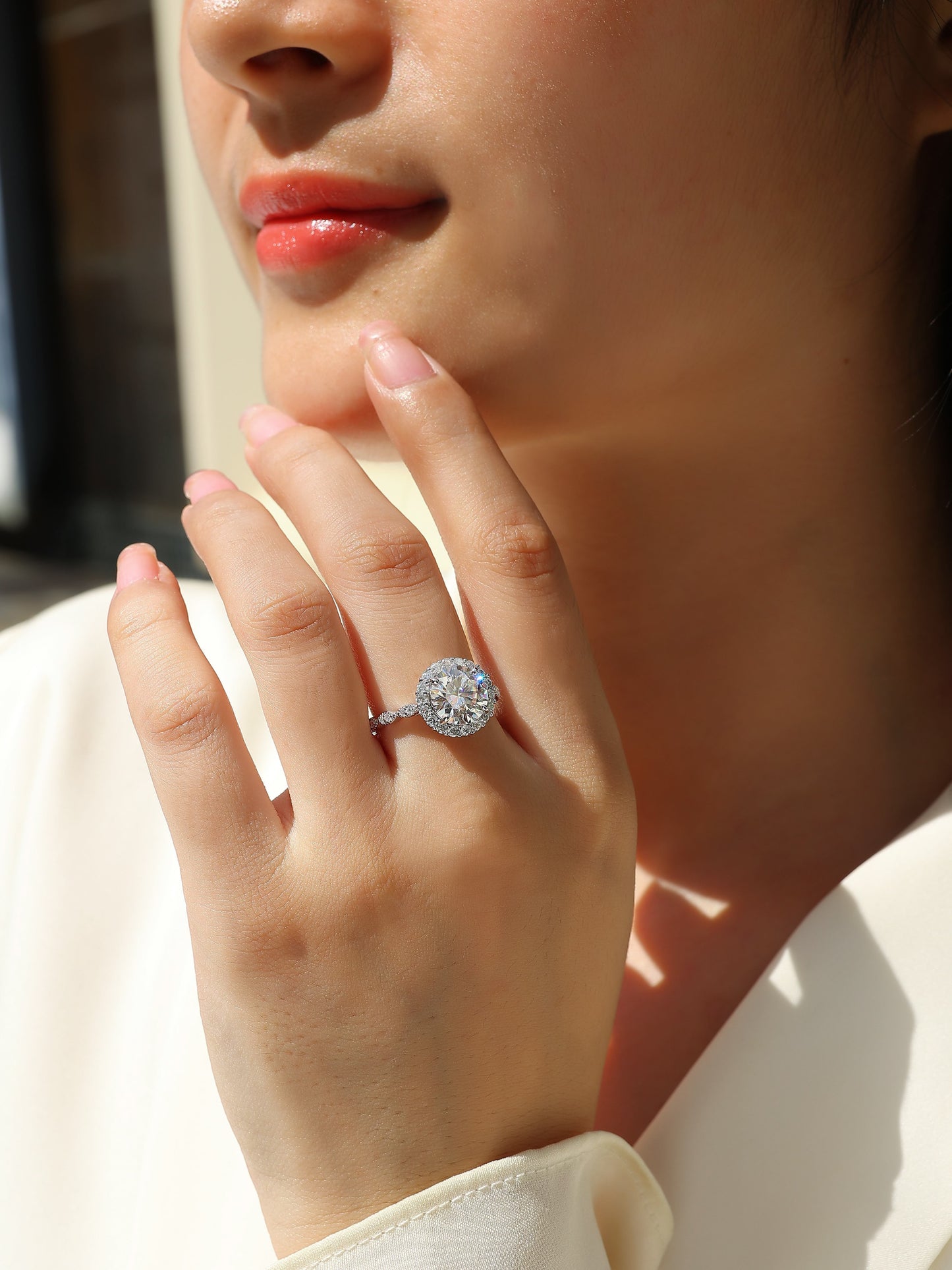 Star-studded - A Wedding Ring Set With Top-quality 3-carat Moissan S925 Silver And Platinum-plated Diamond. The Ring Can Be Inspected With A Diamond Pen