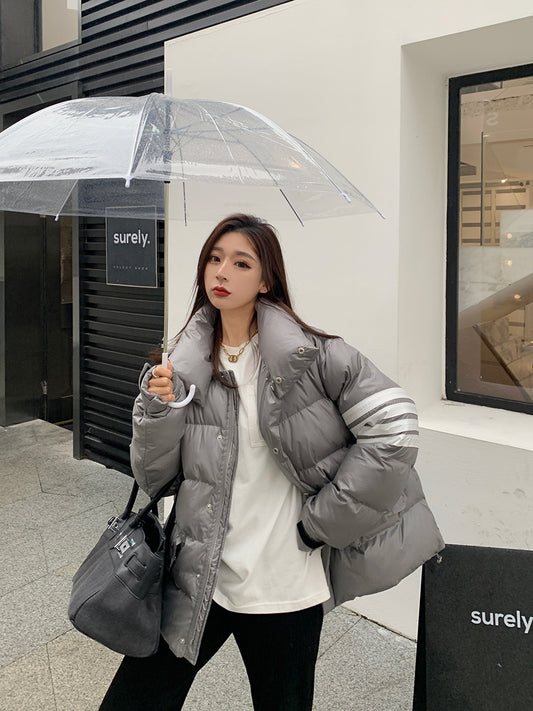 New Stand-Up Collar Short Bread Coat Loose Thick Coatt