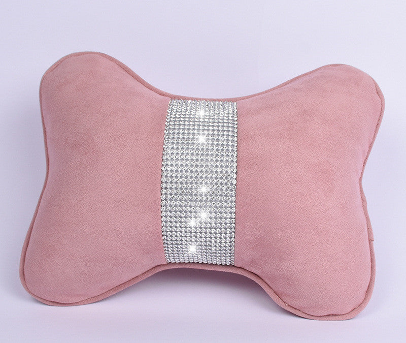 Diamond-Studded Car HeadresNeck Pillow Waist Support Car Interior With Drill Headrest Waist Support Car Supplies Deerskin Velvet Rhinestones