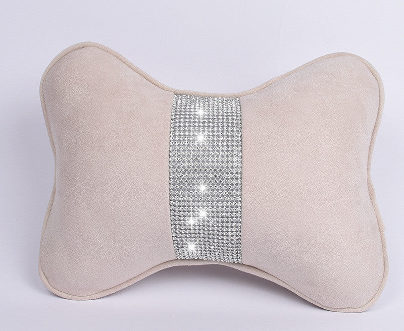 Diamond-Studded Car HeadresNeck Pillow Waist Support Car Interior With Drill Headrest Waist Support Car Supplies Deerskin Velvet Rhinestones