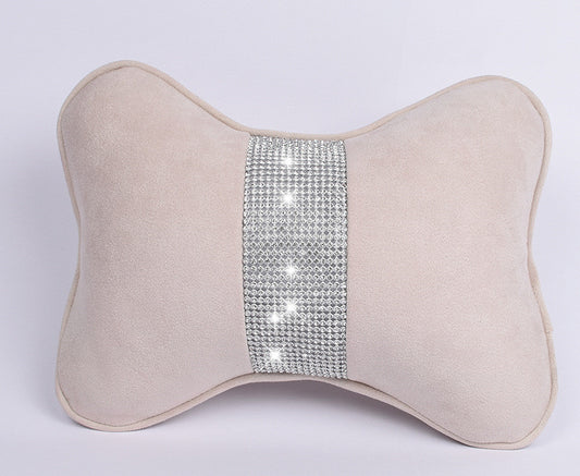 Diamond-Studded Car HeadresNeck Pillow Waist Support Car Interior With Drill Headrest Waist Support Car Supplies Deerskin Velvet Rhinestones