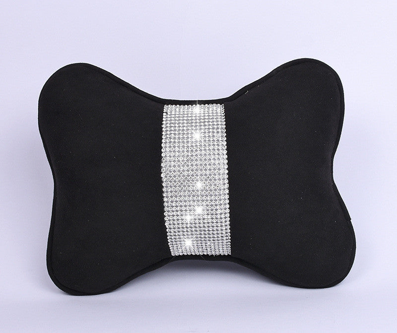 Diamond-Studded Car HeadresNeck Pillow Waist Support Car Interior With Drill Headrest Waist Support Car Supplies Deerskin Velvet Rhinestones