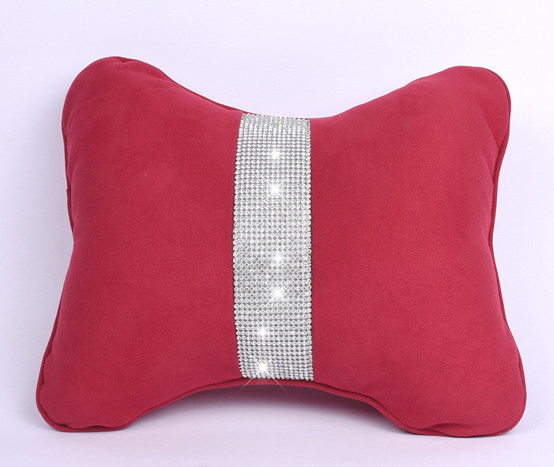 Diamond-Studded Car HeadresNeck Pillow Waist Support Car Interior With Drill Headrest Waist Support Car Supplies Deerskin Velvet Rhinestones