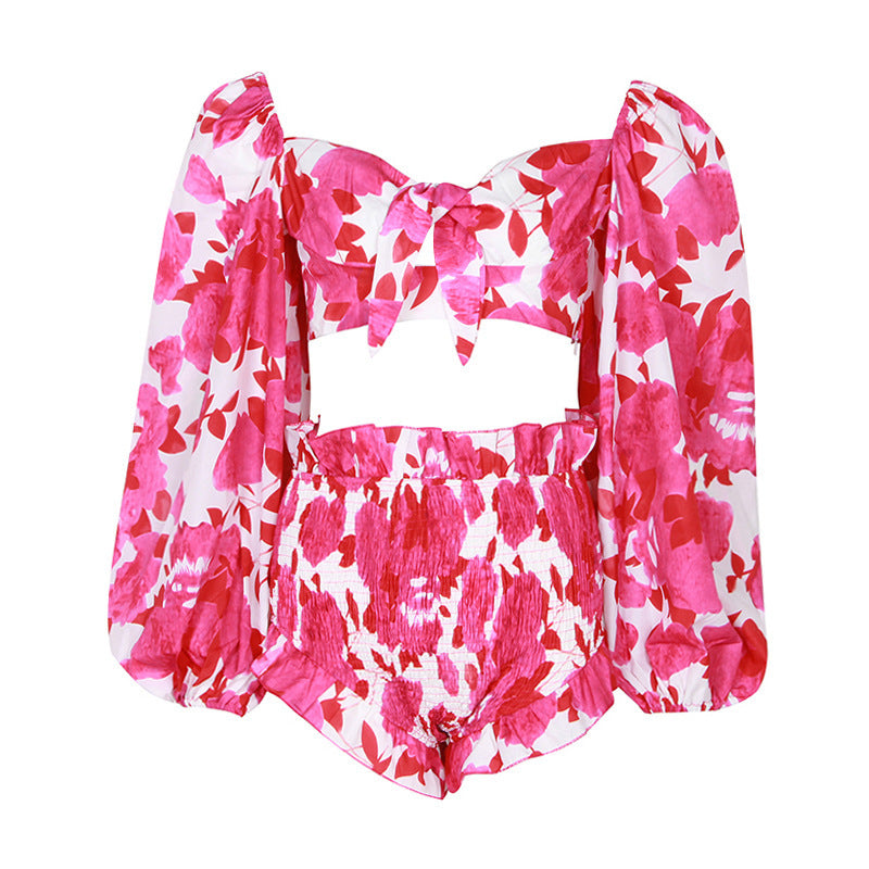 Two-Piece Short Shirt Stretch Waist Shorts