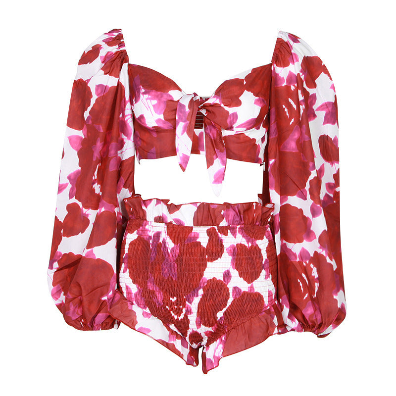 Two-Piece Short Shirt Stretch Waist Shorts