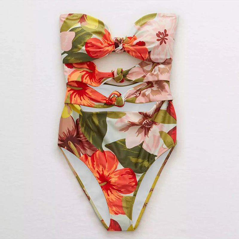 Sun Protection Printed Cardigan Two-Piece Swimsuit