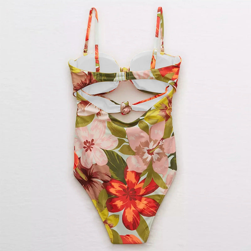 Sun Protection Printed Cardigan Two-Piece Swimsuit