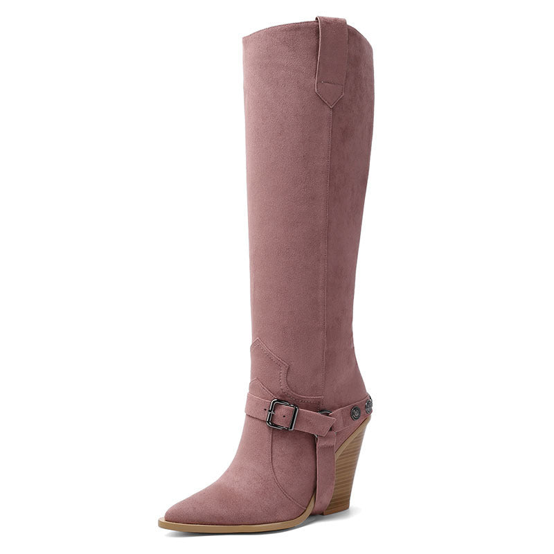Super High Heel But Knee High Tube Belt Buckle Rivet Sexy Plus Size Trendy Boots