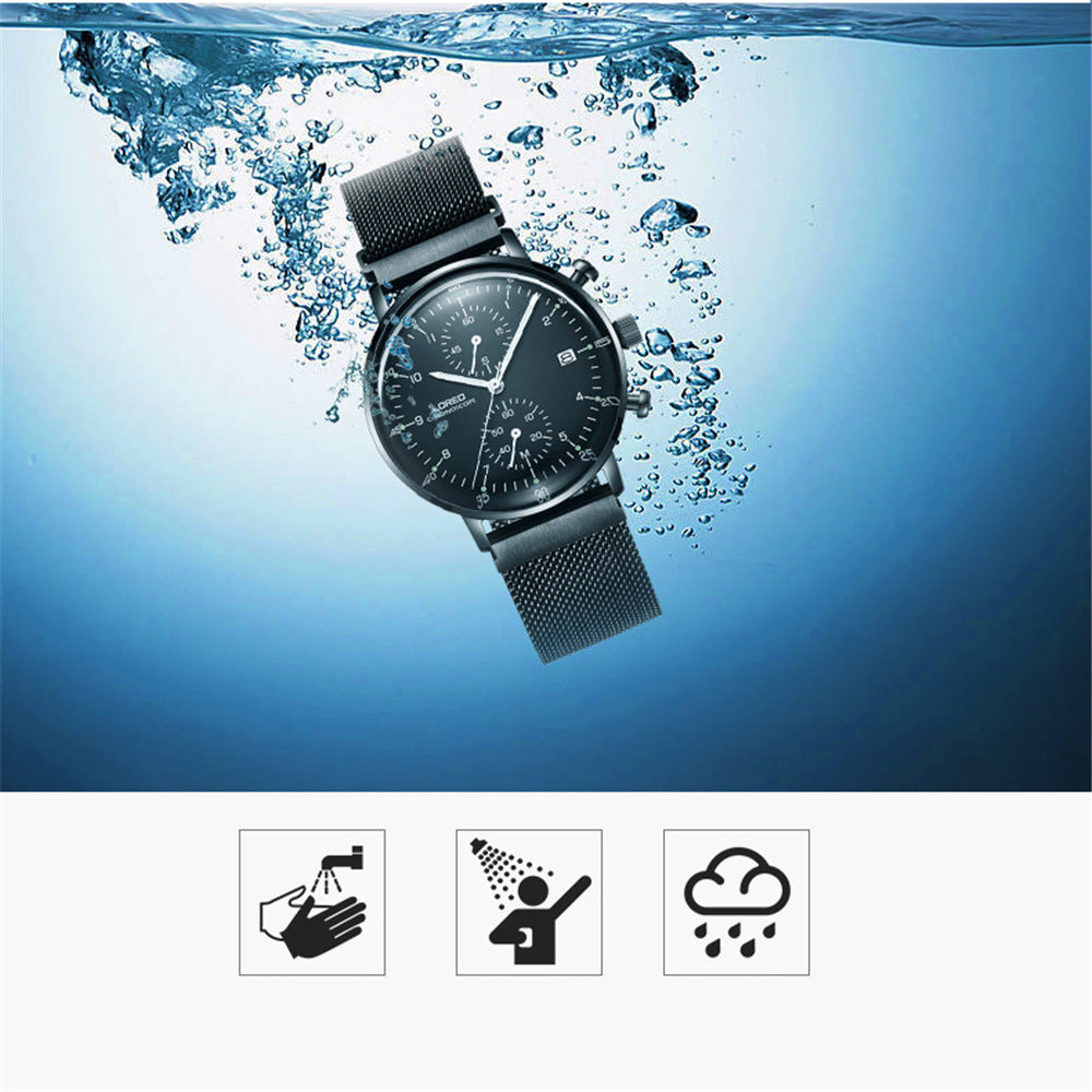 Men's sports quartz watch waterproof stainless steel band