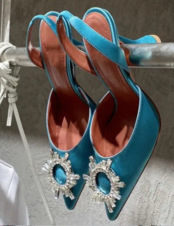 Baotou Dew Heel Plus Size Rhinestone Buckle Shoes