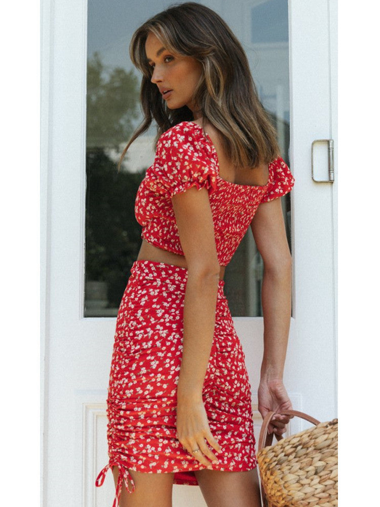 Ladies Fashion Pleated Tie Skirt Suit