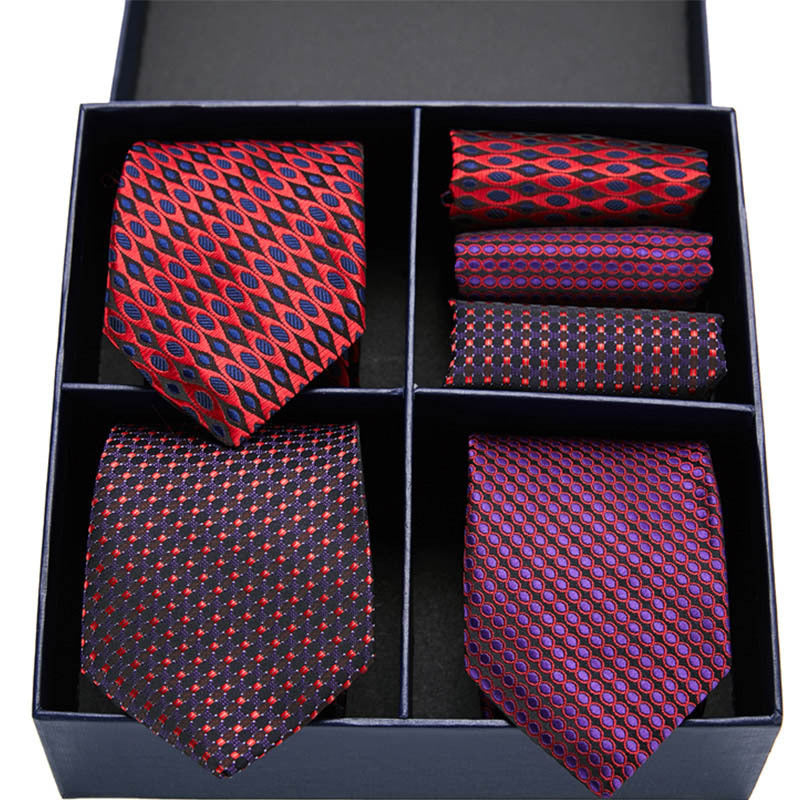 Fashion business striped tie square scarf combo set