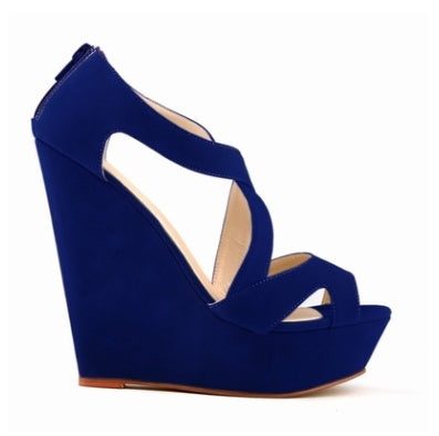 Large size high heels waterproof platform slope OL nightclub hollow women's sandals
