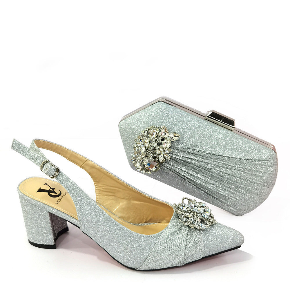 Pointed High Heel Sandals With Chain Crossbody Bag