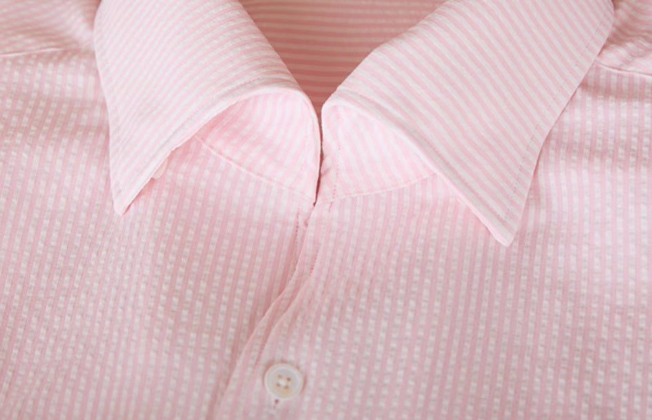 Retro One-piece Collar Striped Long-sleeved Shirt
