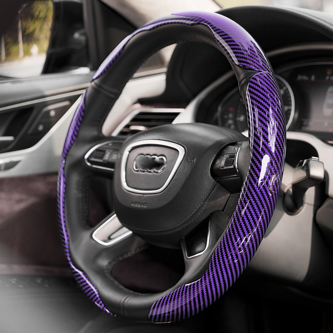 Steering Wheel Cover Sweat-absorbent Suede Carbon Fiber Pattern Protective Cover