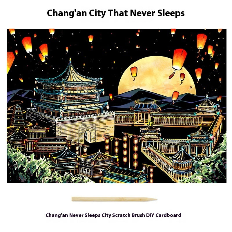 City Night Scene Colorful Diy Scraping Living Room Decorative Painting