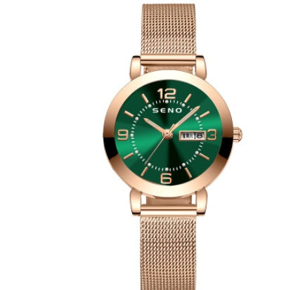 Night Light Waterproof Dual Calendar Women's Alloy Quartz Watch