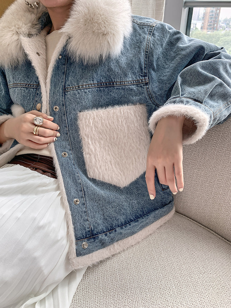 Solid color straight thick plush fleece jacket