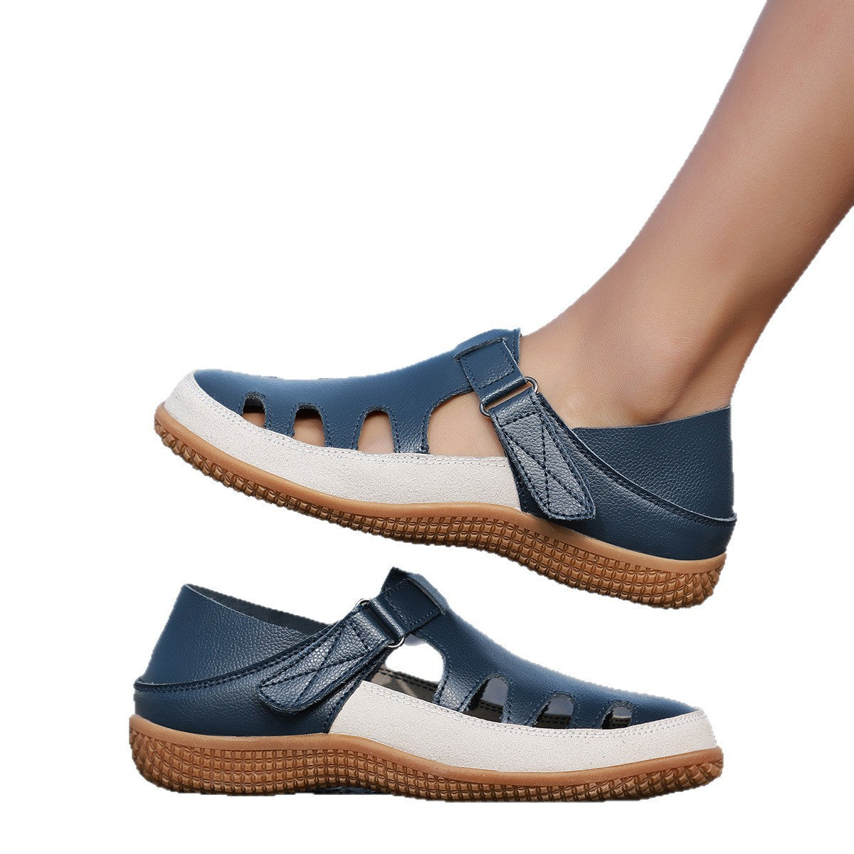 Plus Size Flat Heel Sandals Women's Toe Cap Hollow Breathable