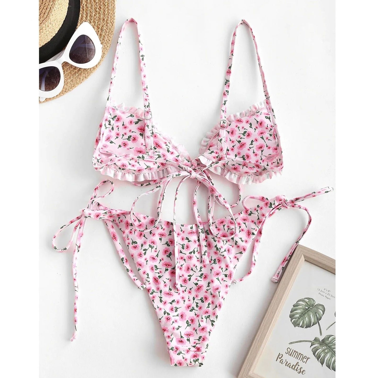 Printed Multi-rope Banded Bikini Women's Swimsuit